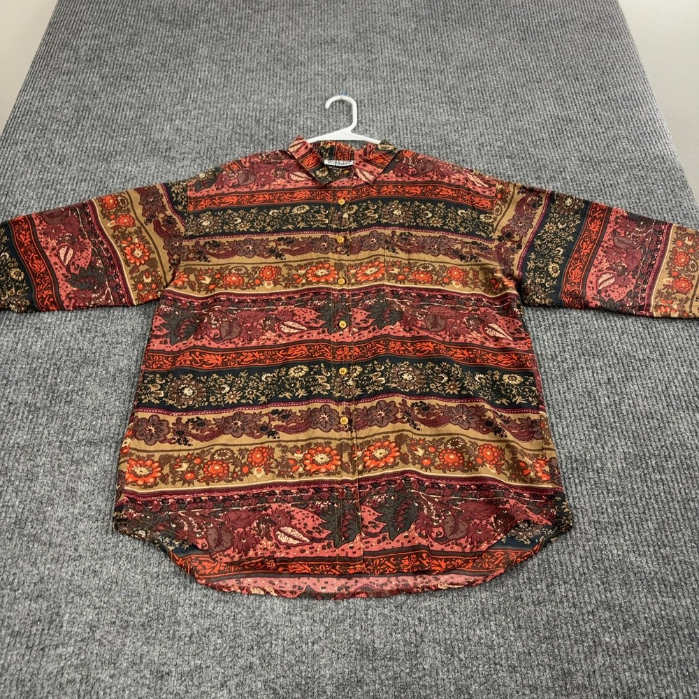 Vintage Details Express Button Up‎ Womens L Multicolor Silk Floral Paisley Boho